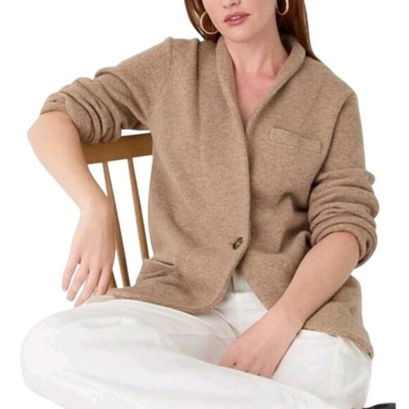 J Crew Wool Blend Cocoon Sweater Blazer Beige Cardigan Sz M Quiet Luxury Cozy - Picture 2 of 10